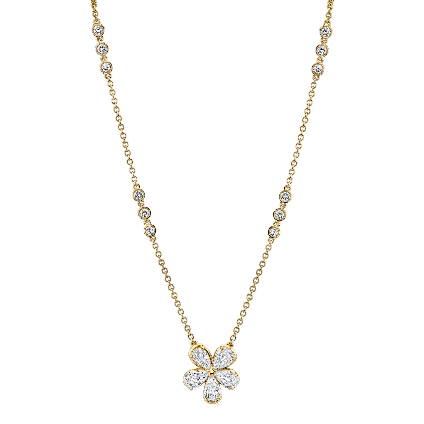 14K Yellow Gold Pear Shape Crisscut Lab-Grown Diamond Flower Necklace (2.06ctw)