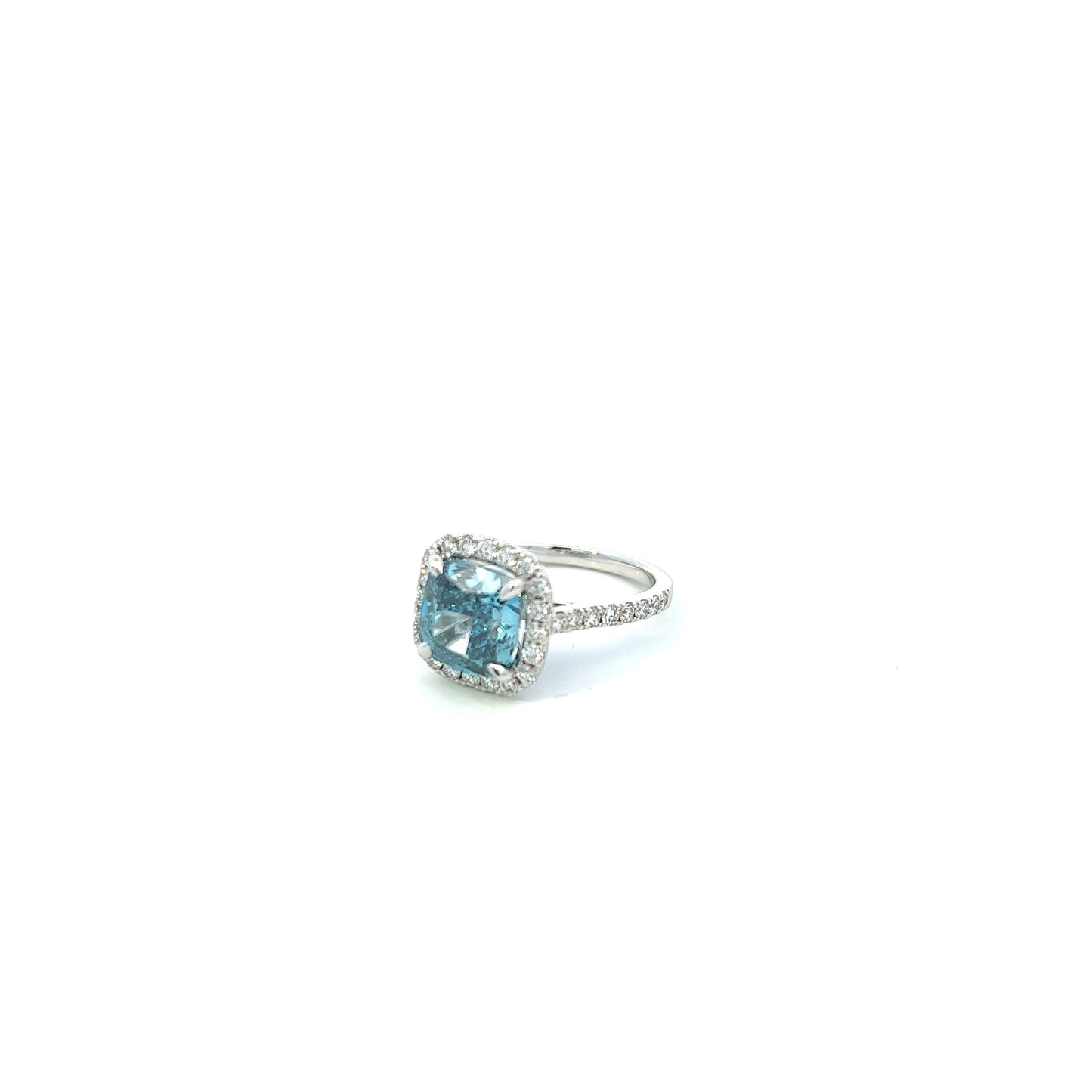 18K White Gold Cushion Cut Lab Grown Blue Diamond Halo Ring (4.76ctw)