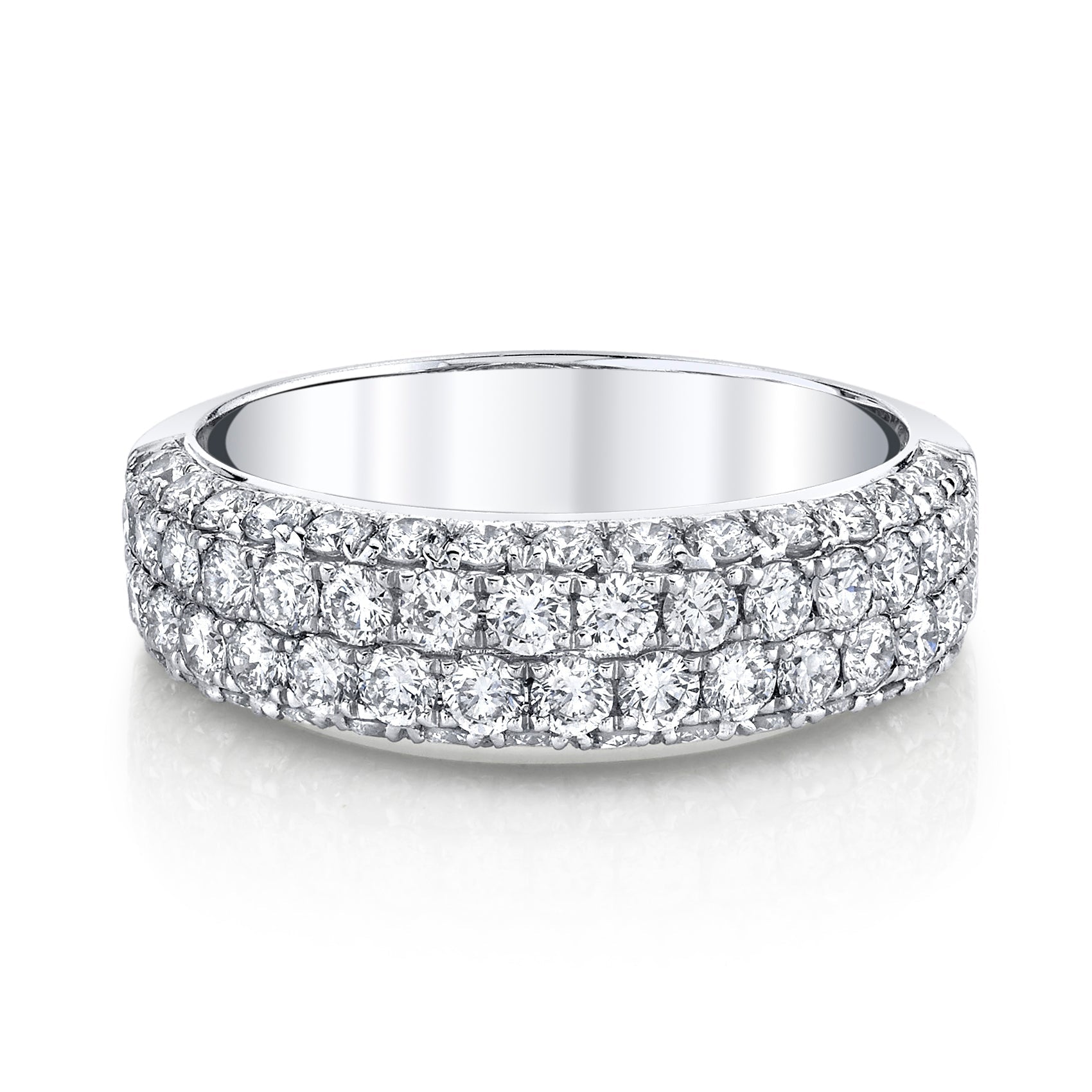 18K White Gold Four Row Pave Diamond Fashion Ring (1.35ct)