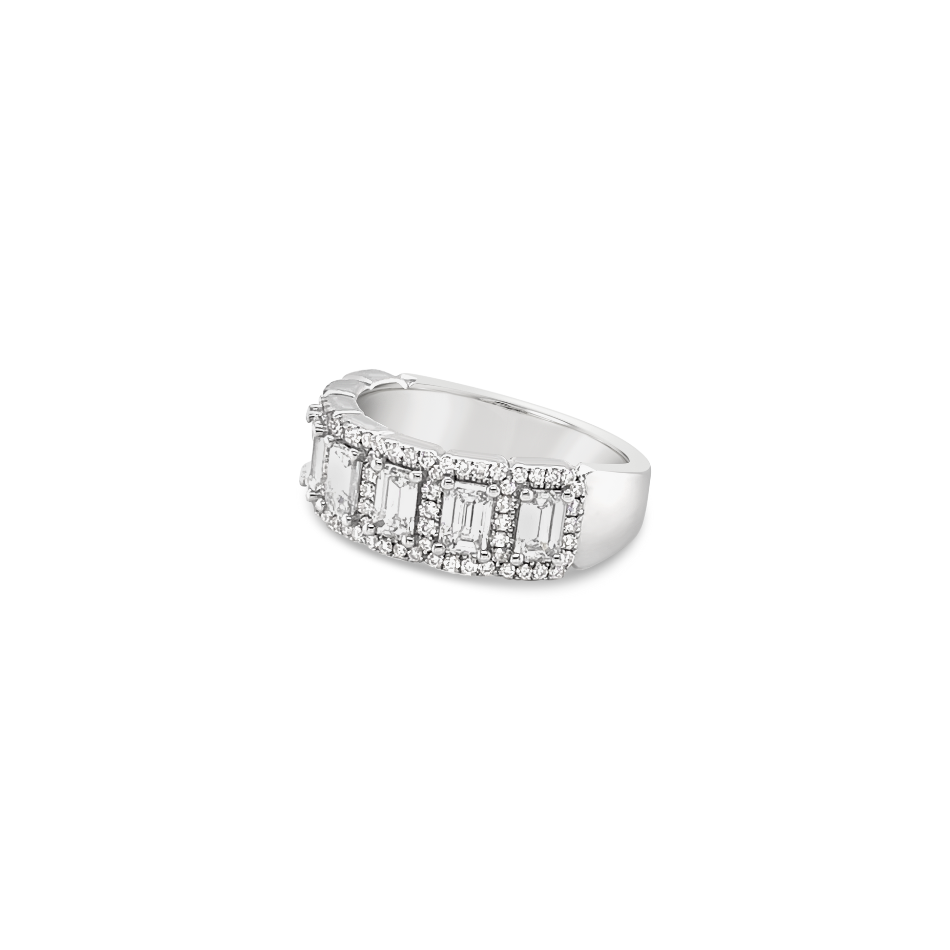 14K White Gold Emerald Cut And Round Diamond Ring (1.80ctw)
