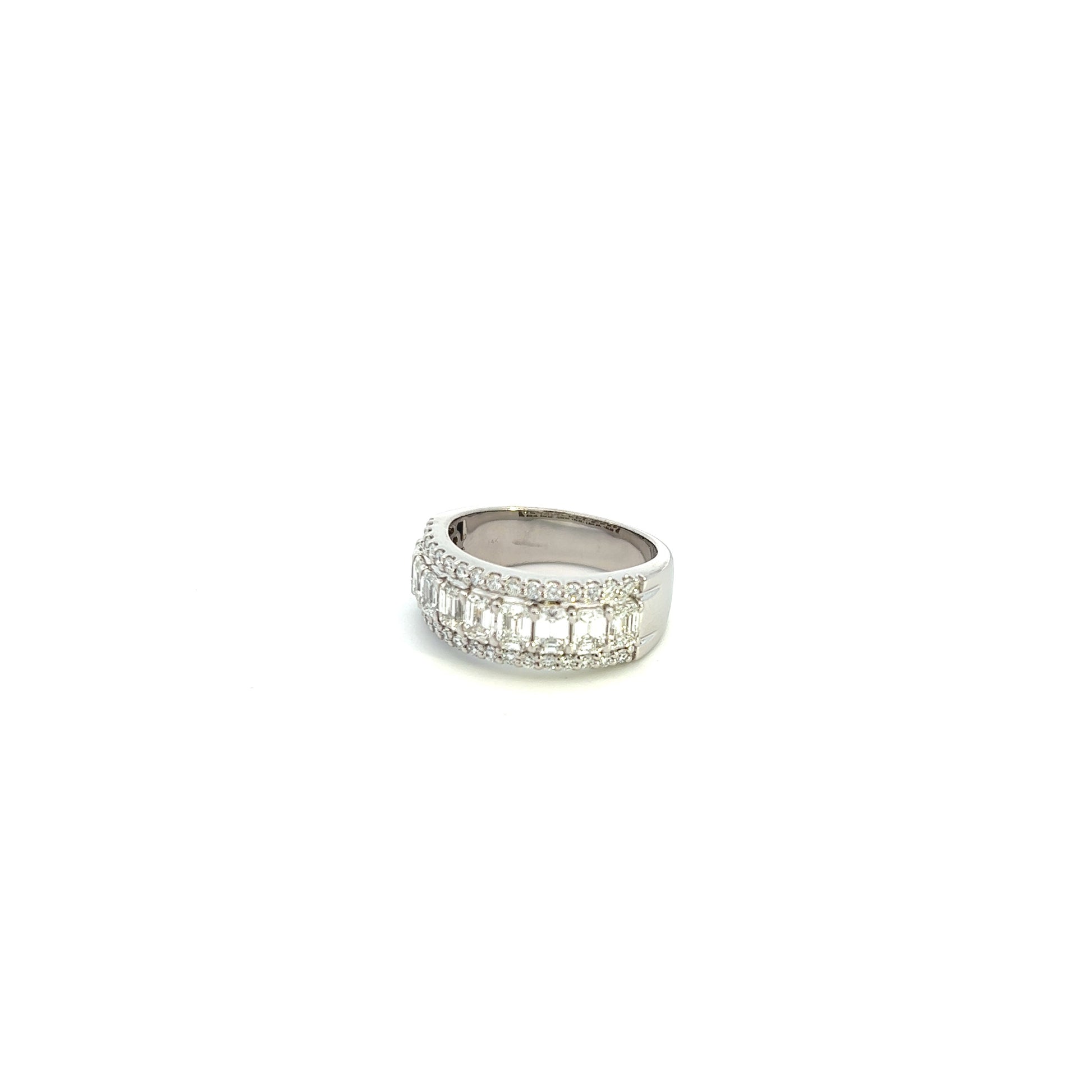 14K White Gold Emerald Cut And Round Diamond Fashion Ring (2ctw) 