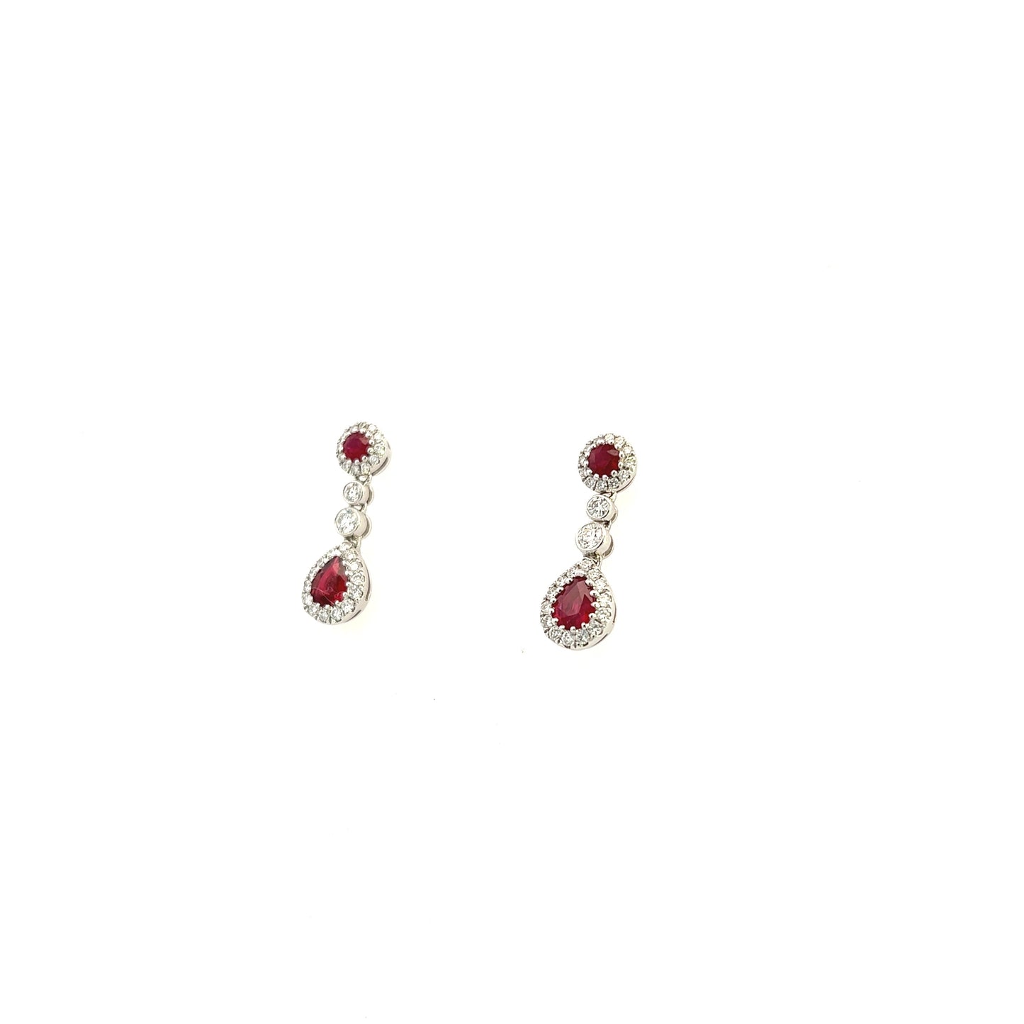18K White Gold Ruby And Diamond Dangle Earrings ( 1.44ctw) 