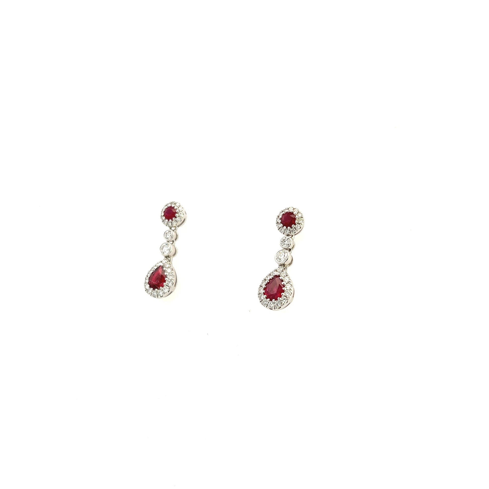18K White Gold Ruby And Diamond Dangle Earrings ( 1.44ctw) 