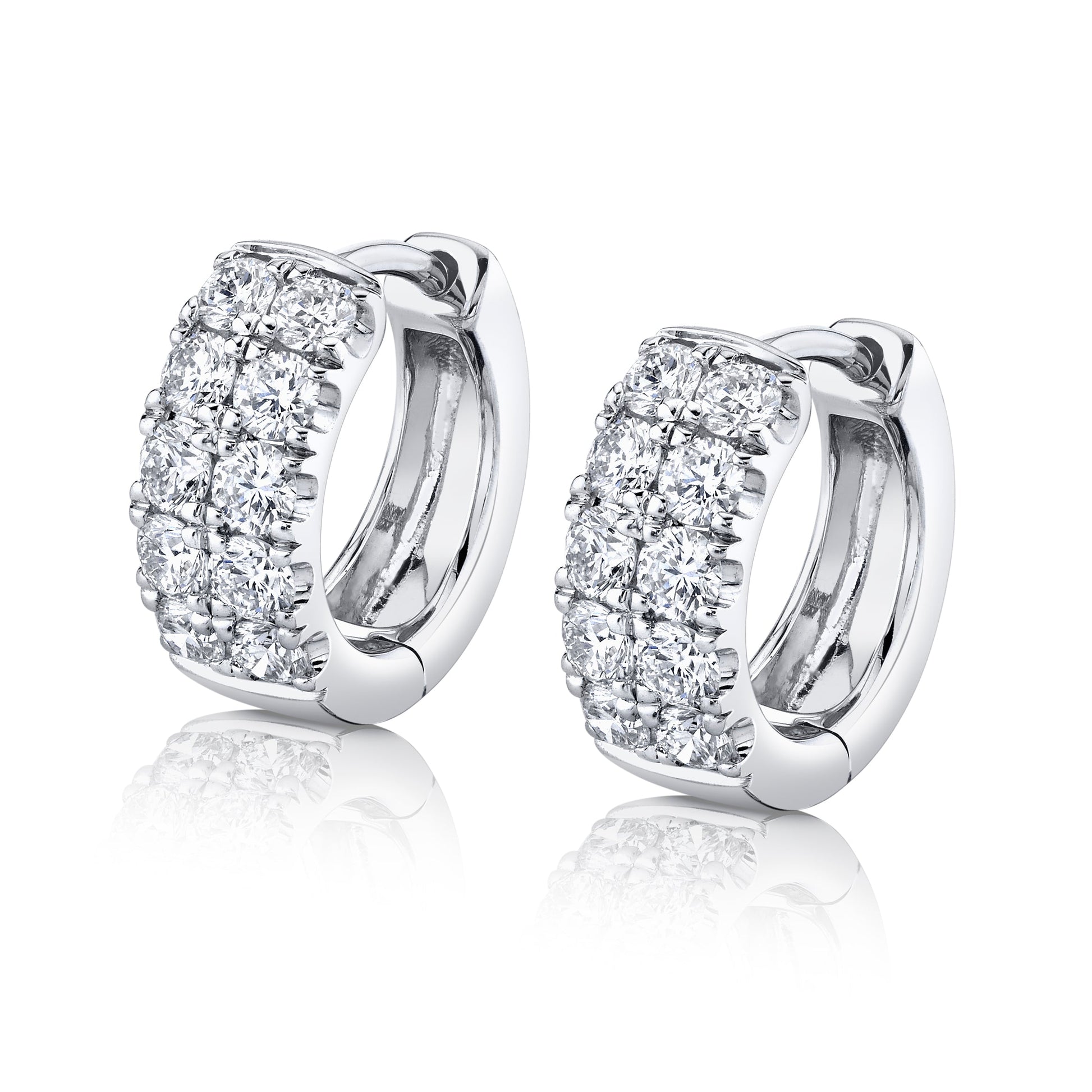 14K White Gold Two Row Pave Diamond Hoops (1ctw)