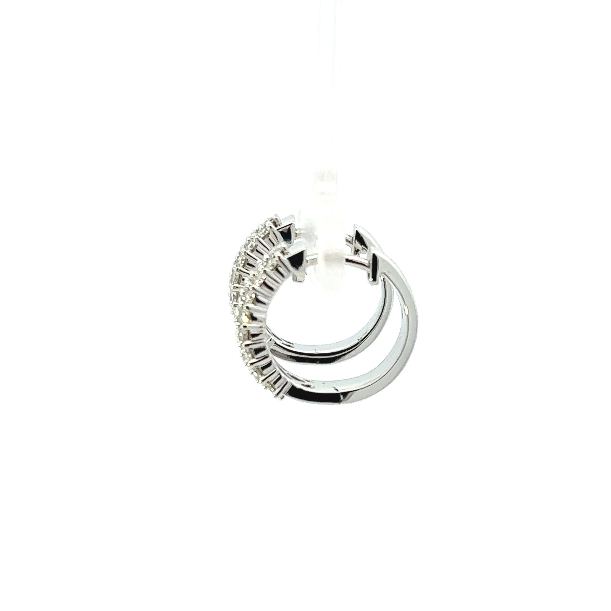 14K White Gold Three Row Pave Diamond Hoop Earrings (1ctw) 