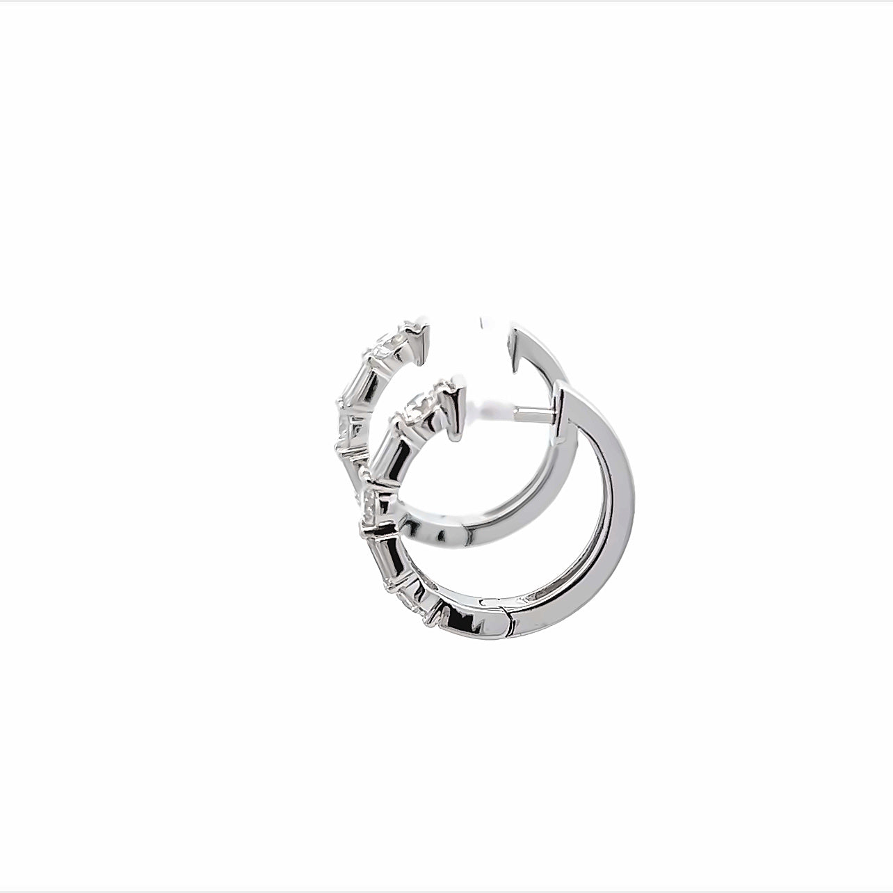 18K White Gold Baguette And Round Diamond Huggie Hoop Earrings (1.03ctw)