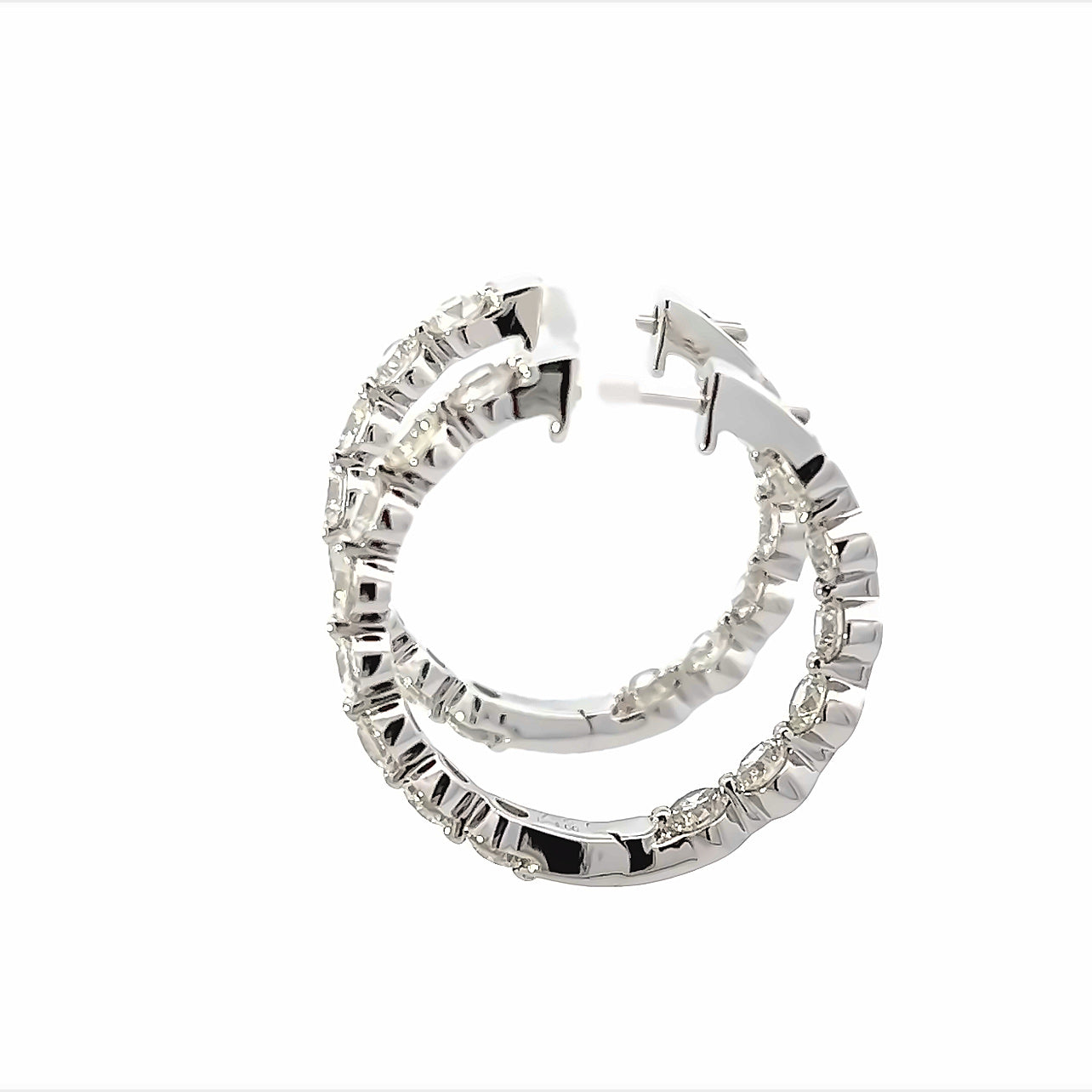 18K White Gold Shared Prong Inside Out Diamond Hoop Earrings (4ctw) 
