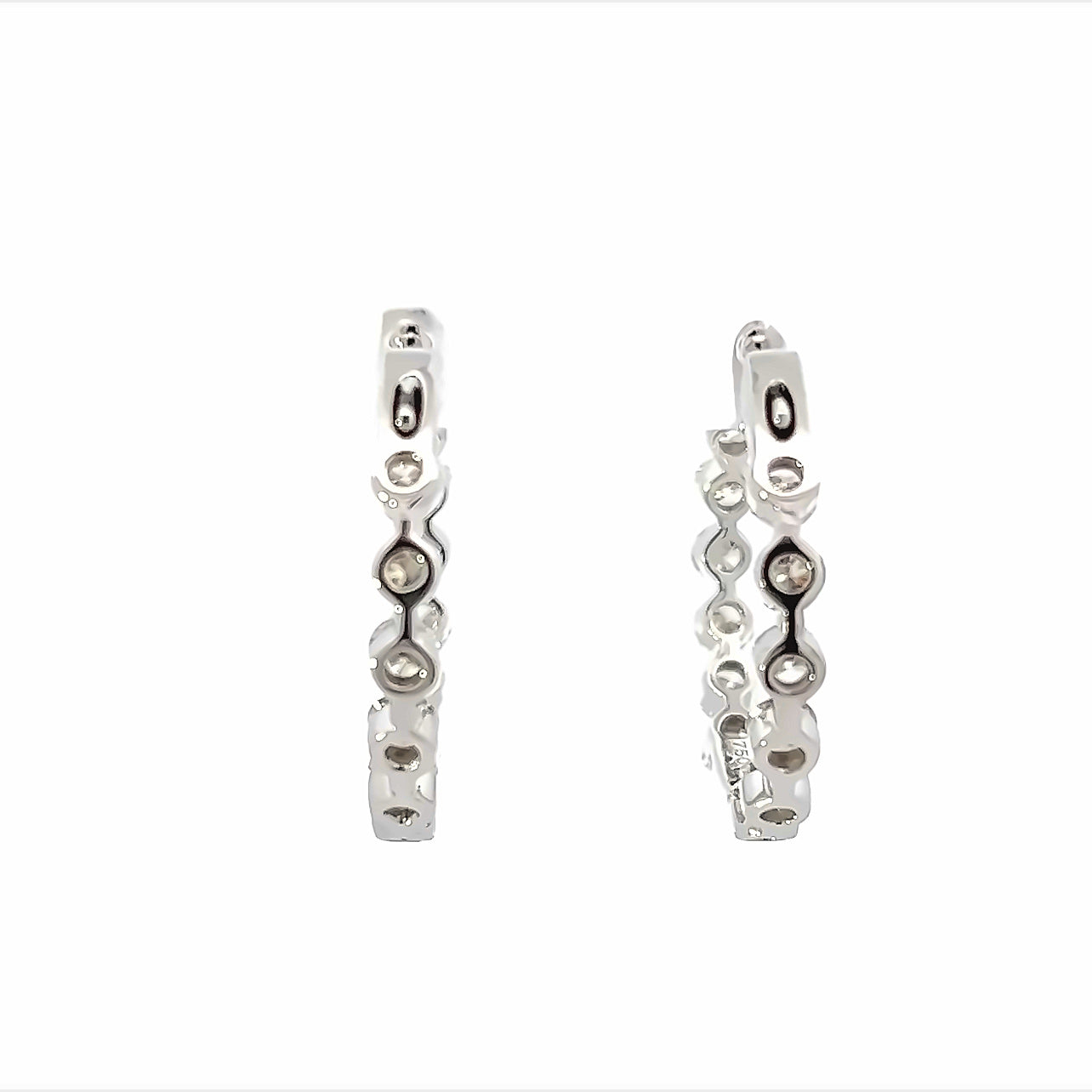 18K White Gold Shared Prong Inside Out Diamond Hoop Earrings (4ctw) 