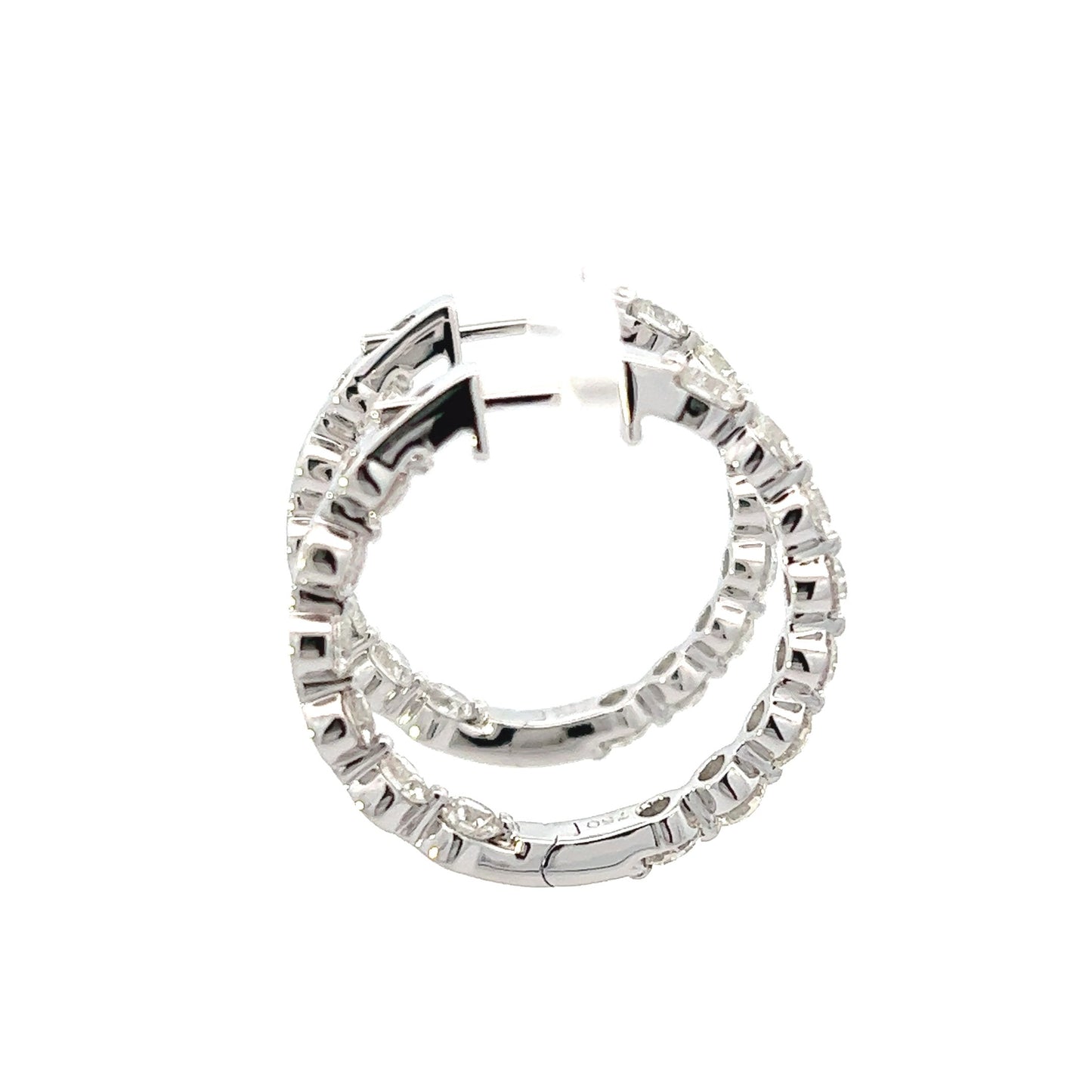 18K White Gold Shared Prong Inside Out Diamond Hoop Earrings (4ctw) 
