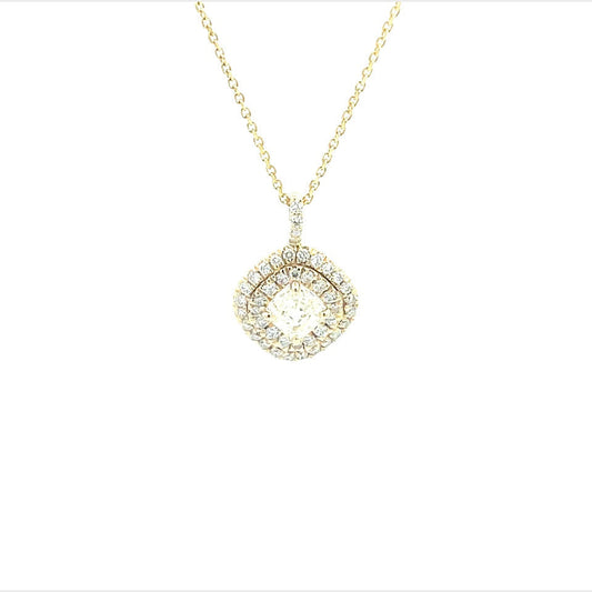 14K Yellow Gold Asscher Cut Double Halo Diamond Pendant (1.44ctw) 