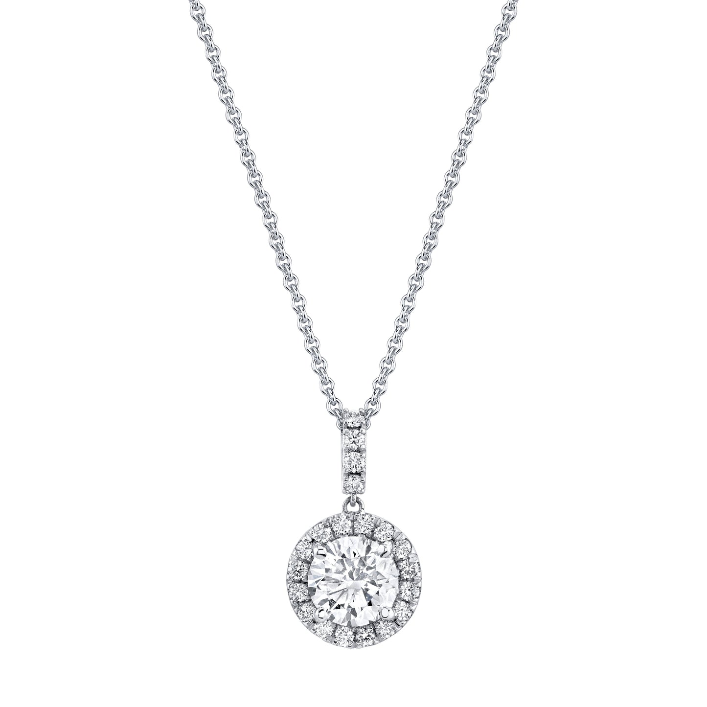 14K White Gold Round Diamond Halo Necklace (1.95ctw)