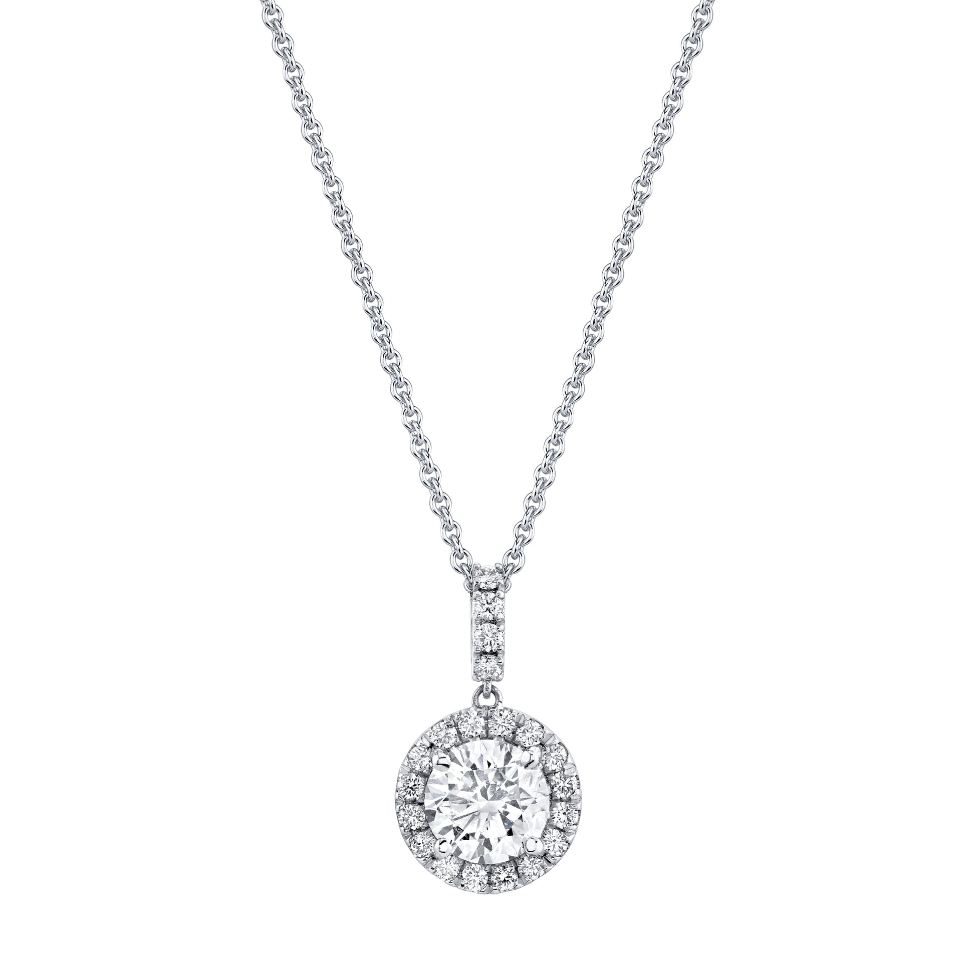 14K White Gold Round Diamond Halo Necklace (1.95ctw)