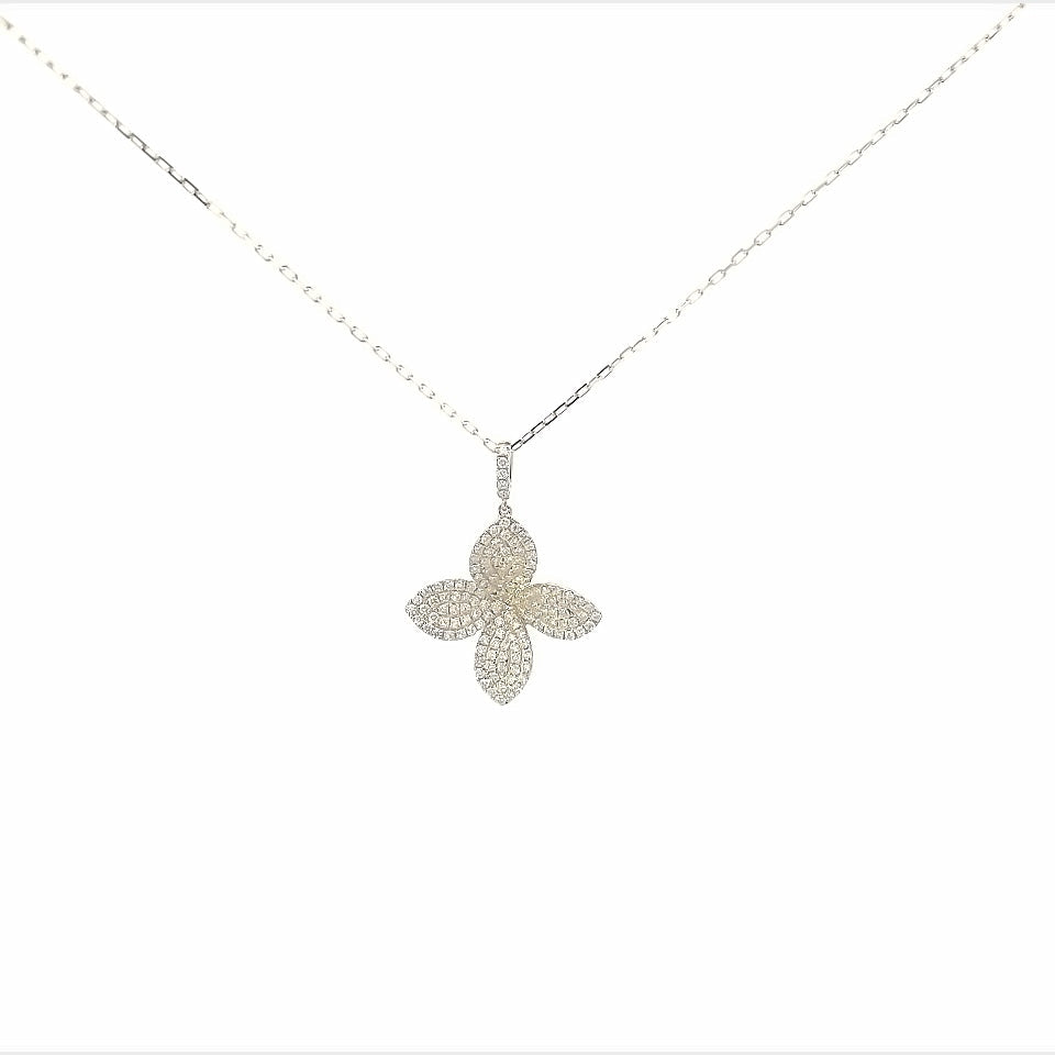 18K Yellow Gold Flower Pave Diamond Pendant (.92ctw)