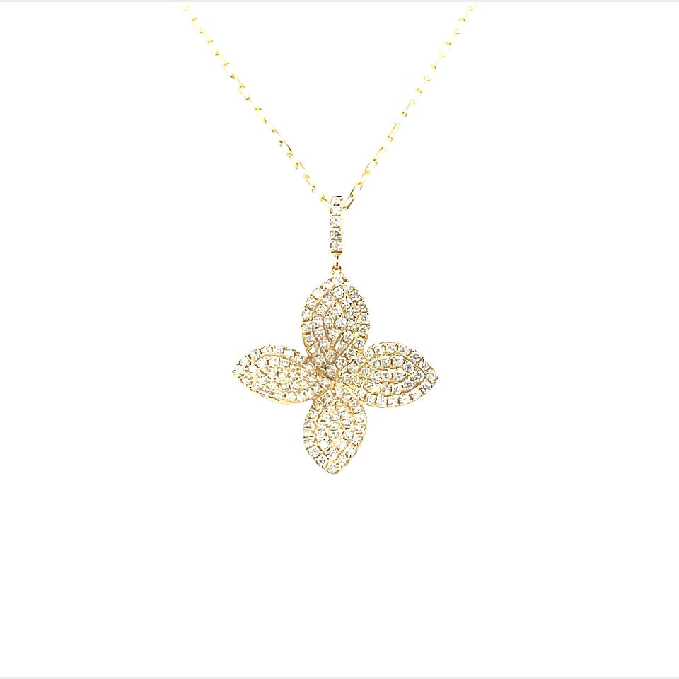 18K Yellow Gold Flower Pave Diamond Pendant (.92ctw)