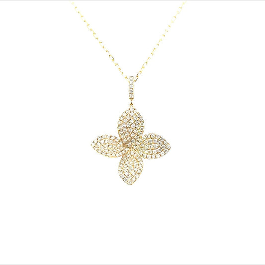 18K Yellow Gold Flower Pave Diamond Pendant (.92ctw)