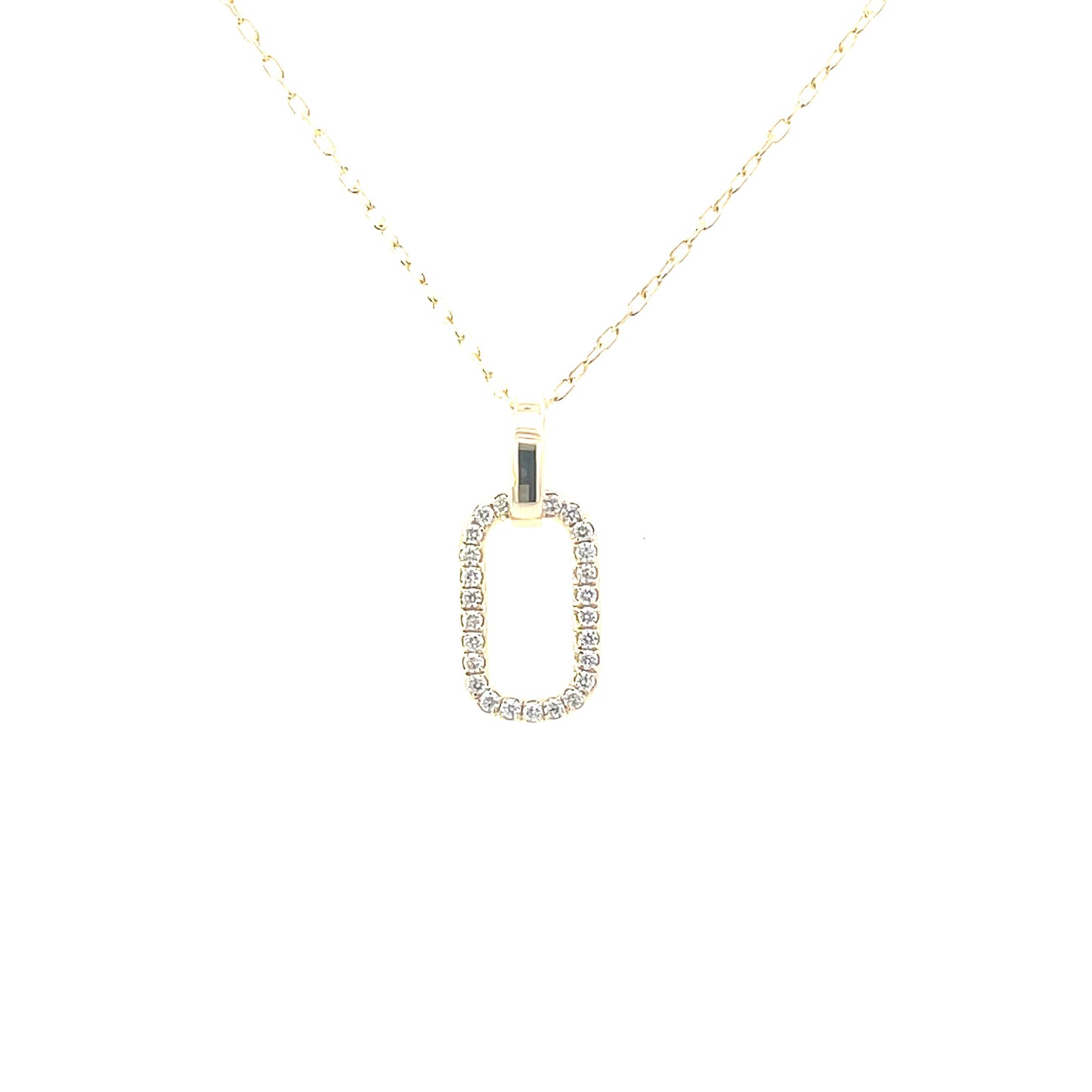 18K Yellow Gold Pave Diamond Paperclip Pendant (.21ctw) 