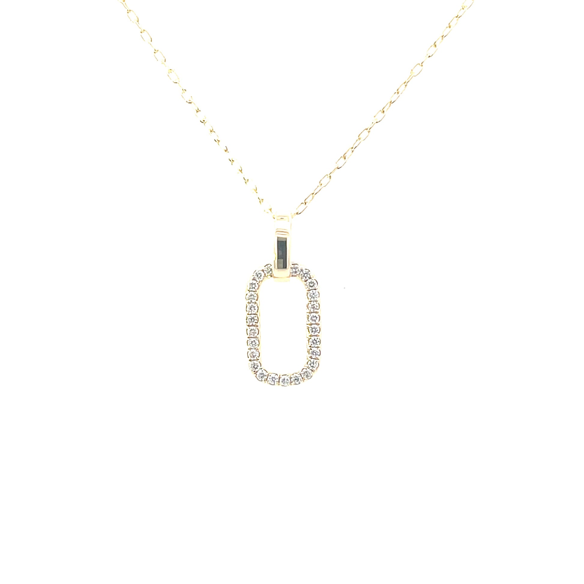 18K Yellow Gold Pave Diamond Paperclip Pendant (.21ctw) 