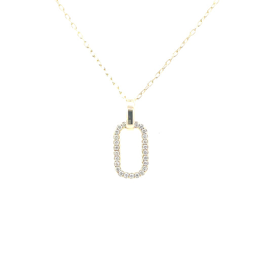 18K Yellow Gold Pave Diamond Paperclip Pendant (.21ctw) 