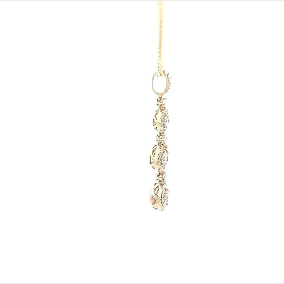 18K Yellow Gold Round Diamond Halo Drop Necklace (.70ctw)