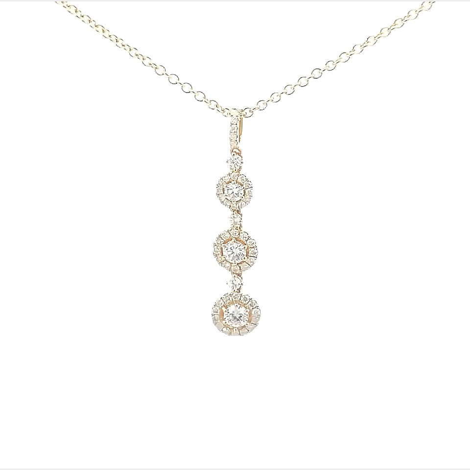 18K Yellow Gold Round Diamond Halo Drop Necklace (.70ctw)