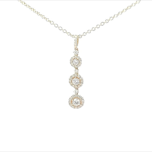 18K Yellow Gold Round Diamond Halo Drop Necklace (.70ctw)