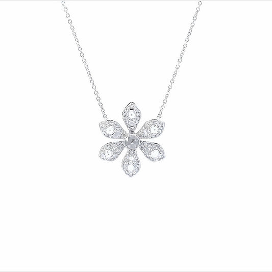 18K White Gold Diamond Flower Necklace (1.15ctw) 