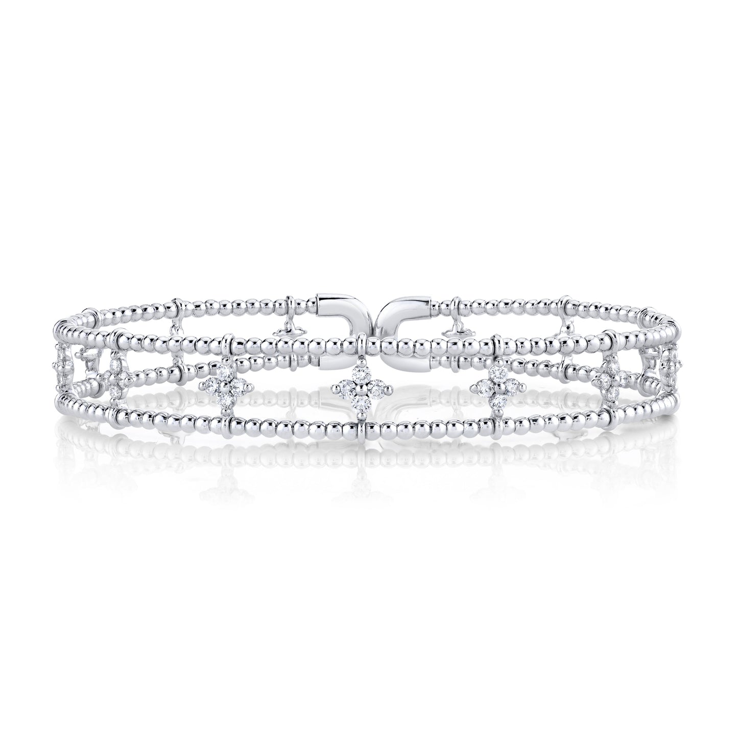 14K White Gold Beaded Diamond Cuff Bracelet (.76ctw)