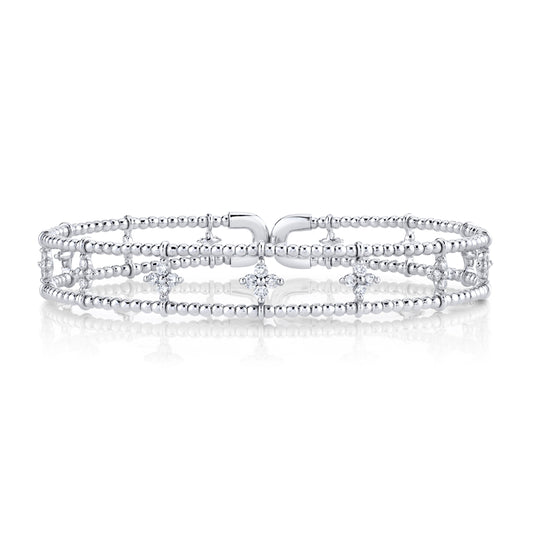 14K White Gold Beaded Diamond Cuff Bracelet (.76ctw)