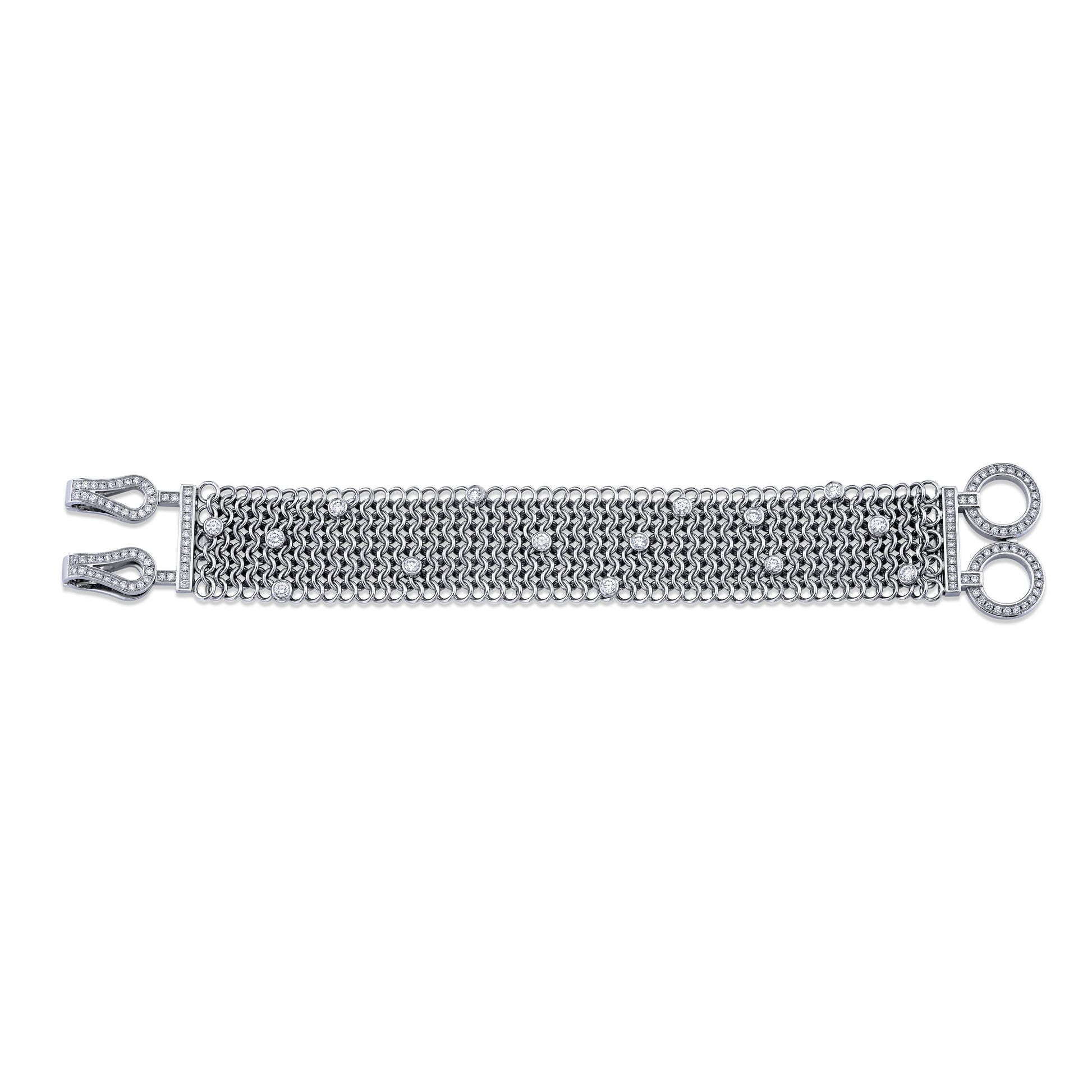 Platinum Handmade Link Bracelet With Round Diamond Accents (3.50ctw)