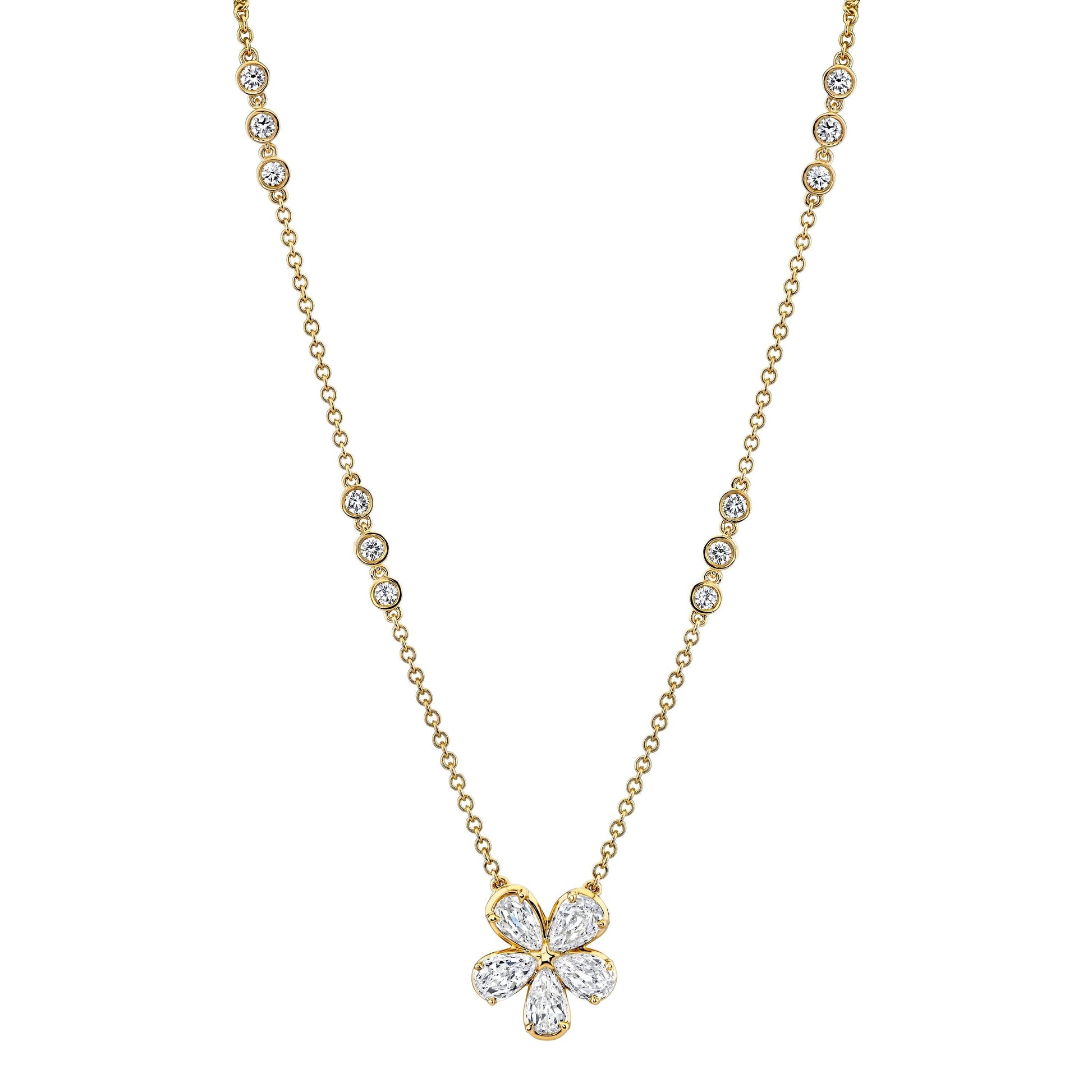 14K Yellow Gold Pear Shape Crisscut Lab-Grown Diamond Flower Necklace (2.06ctw)