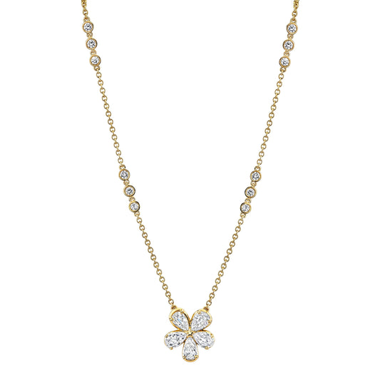 14K Yellow Gold Pear Shape Crisscut Lab-Grown Diamond Flower Necklace (2.06ctw)