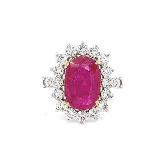 18K White Gold Oval Ruby And Diamond Ring (5.29ctw)