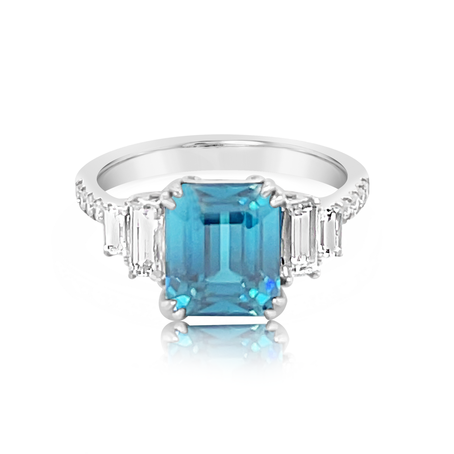 14K White Gold Emerald Cut Blue Zircon Ring (6.42ctw)