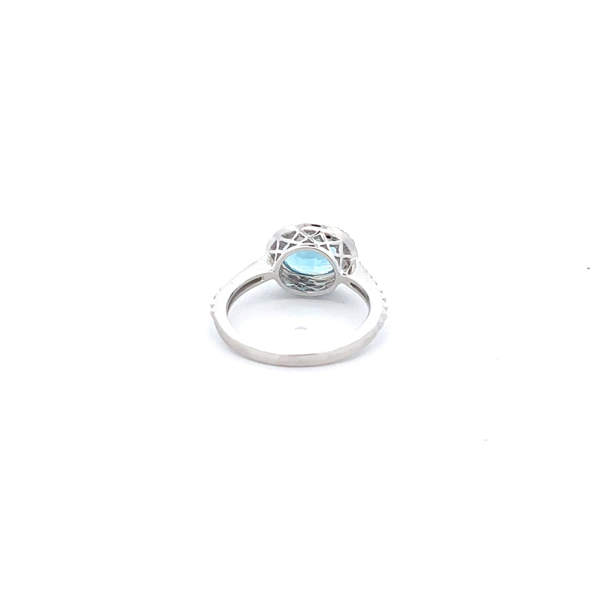 14K White Gold Oval Fantasy Cut Swiss Blue Topaz Halo Ring (2.34ctw) 