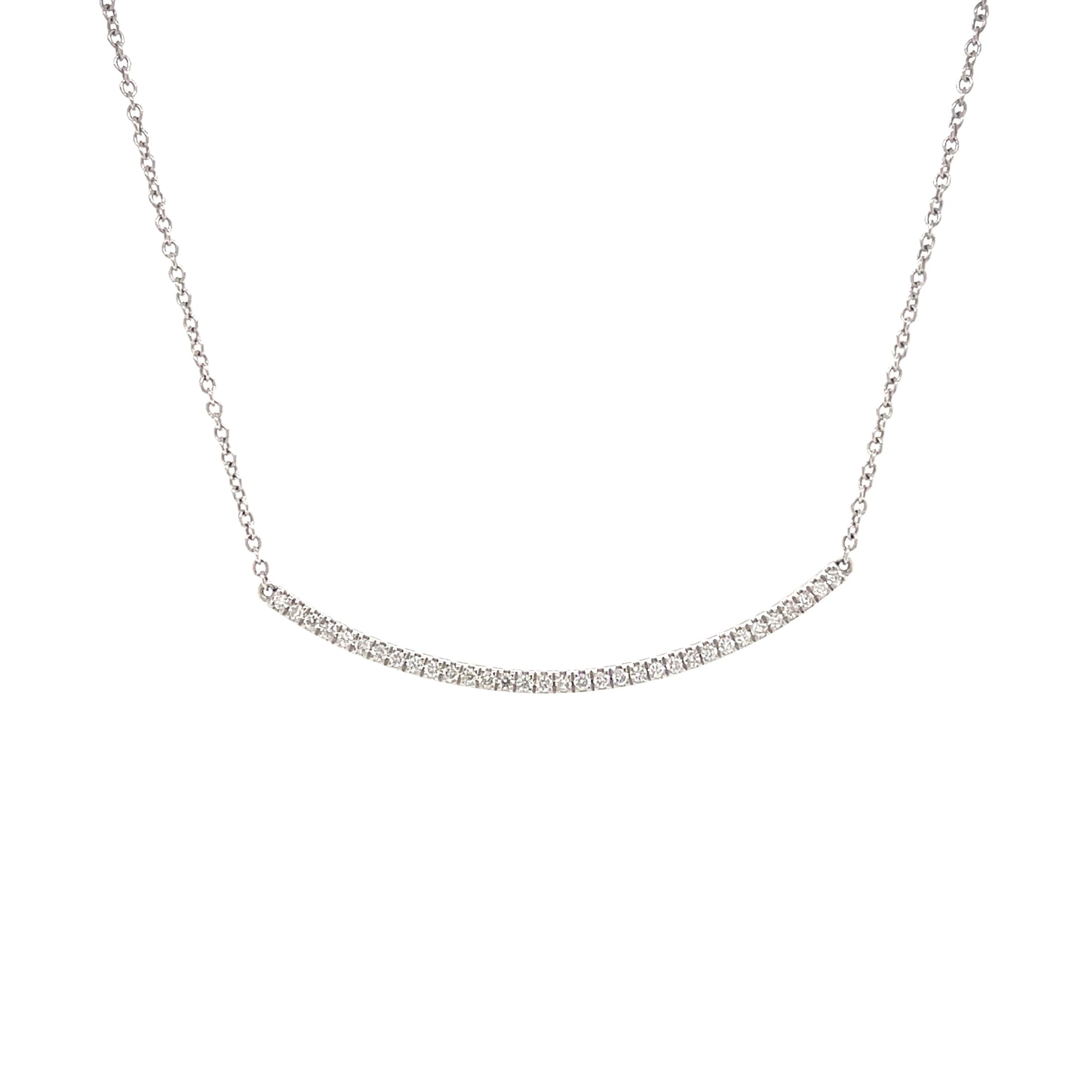 18K White Gold Diamond Pave Curved Bar Necklace (.20ctw)