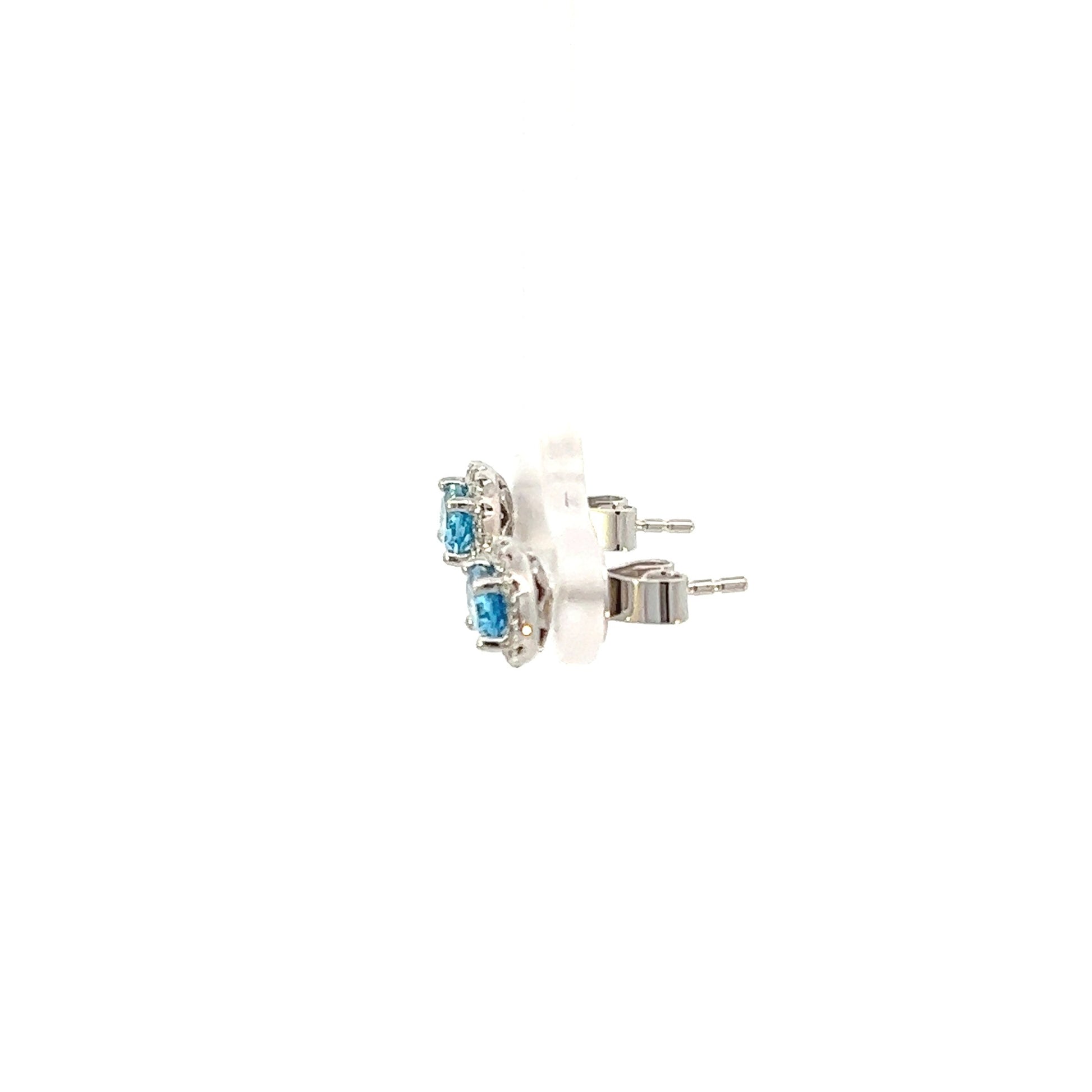 14K White Gold Swiss Blue Topaz And Diamond Halo Stud Earrings ( 1.38ctw) 