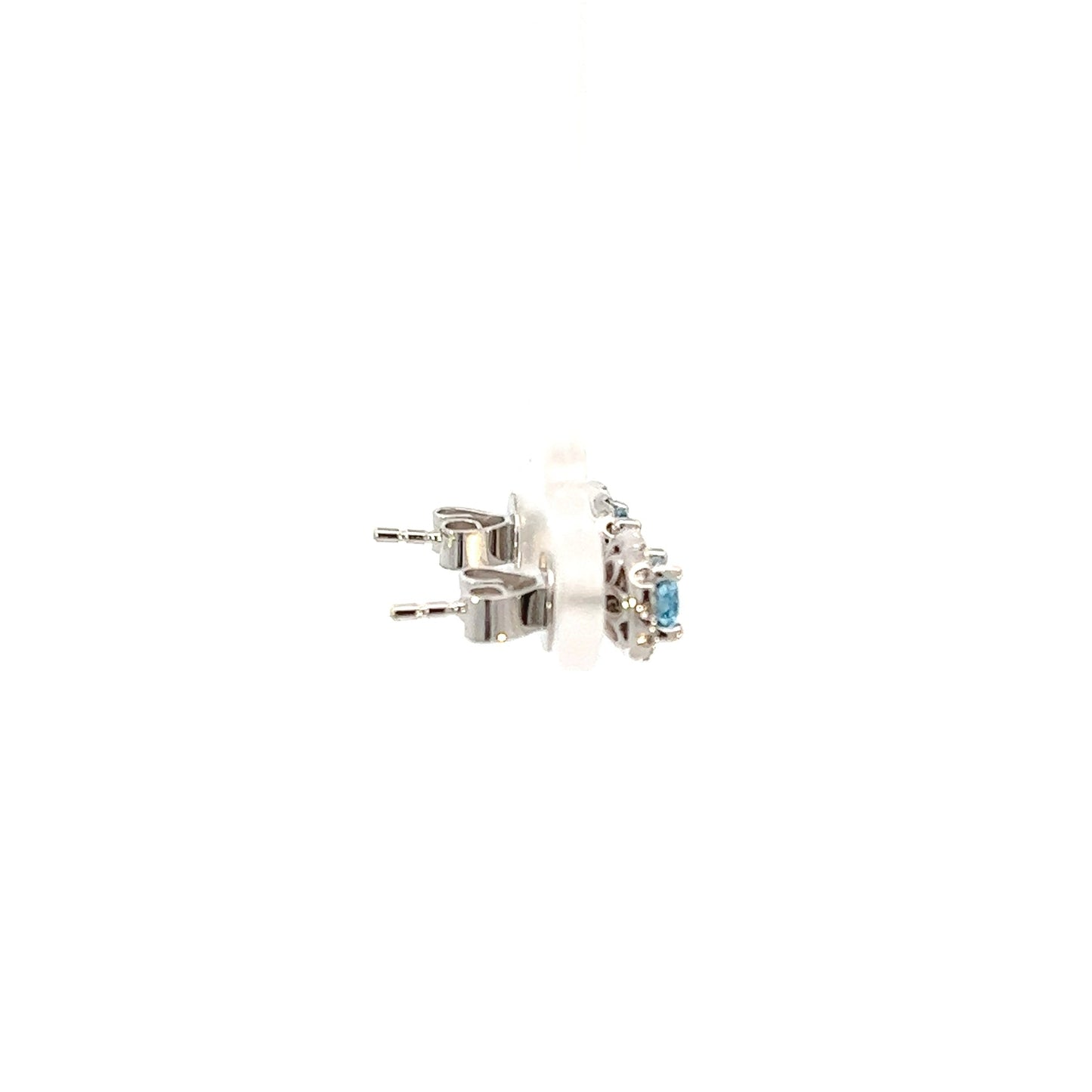 14K White Gold Swiss Blue Topaz And Diamond Halo Stud Earrings ( 1.38ctw) 