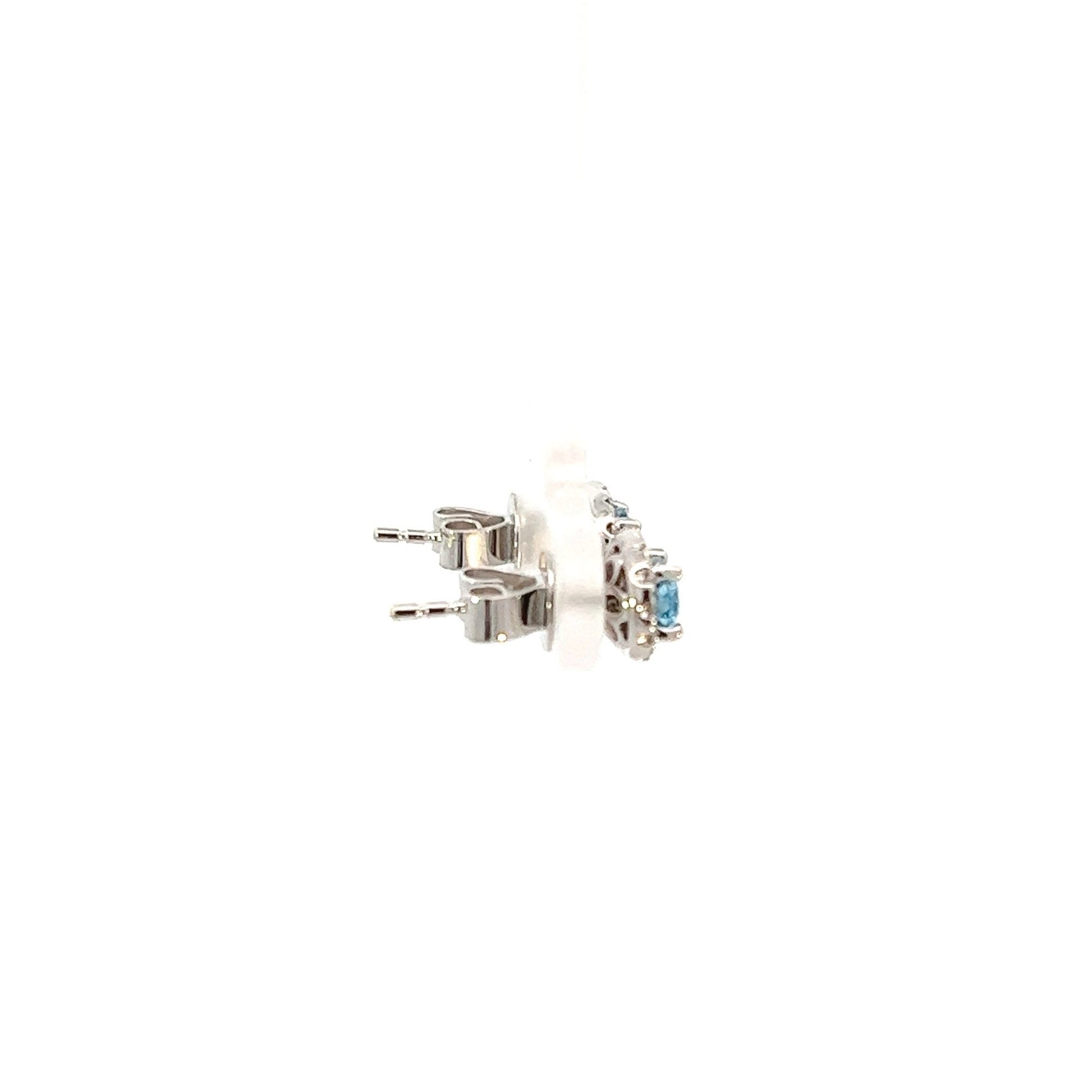 14K White Gold Swiss Blue Topaz And Diamond Halo Stud Earrings ( 1.38ctw) 