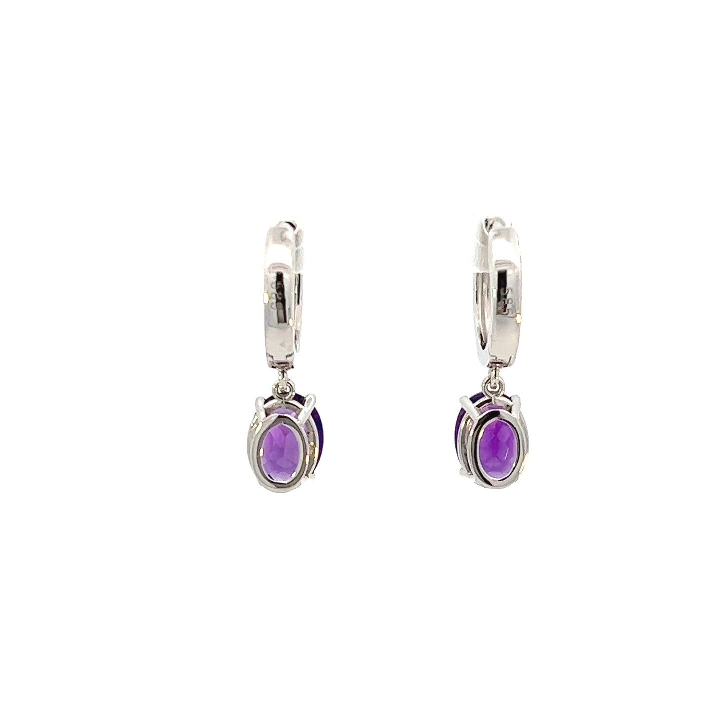 14K White Gold Oval Amethyst Dangle Earrings (2.40ctw)