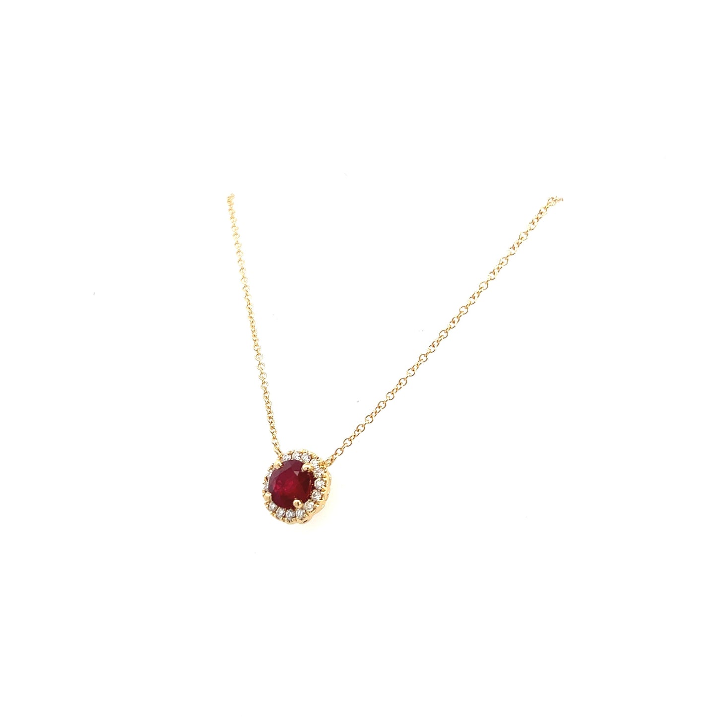 18K Yellow Gold Ruby And Diamond Halo Necklace (1.55ctw) 