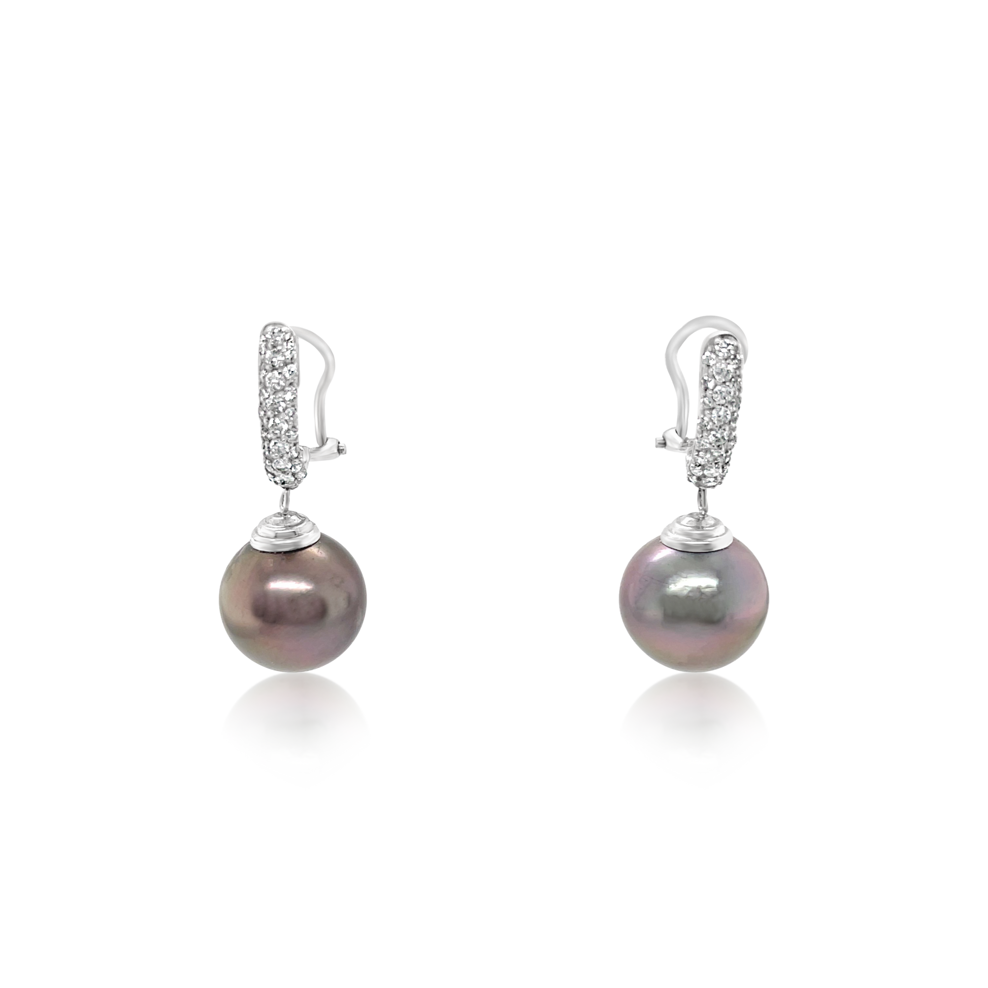 18K White Gold Tahitian Pearl And Diamond Drop Earrings (.80ctw)