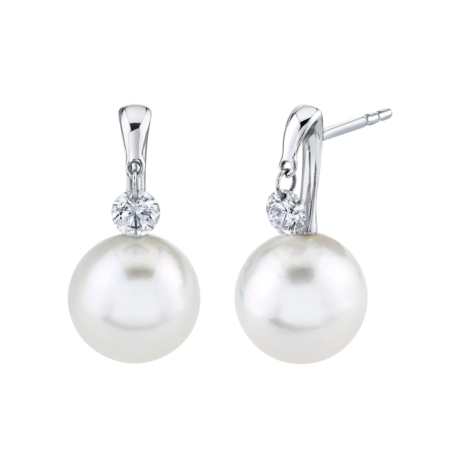 18K White Gold South Sea Pearl And Diamond Drop Earrings (.35ctw) 