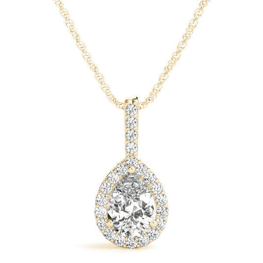 14K Yellow Gold Pear Shape Diamond Halo Pendant (1.10ctw)