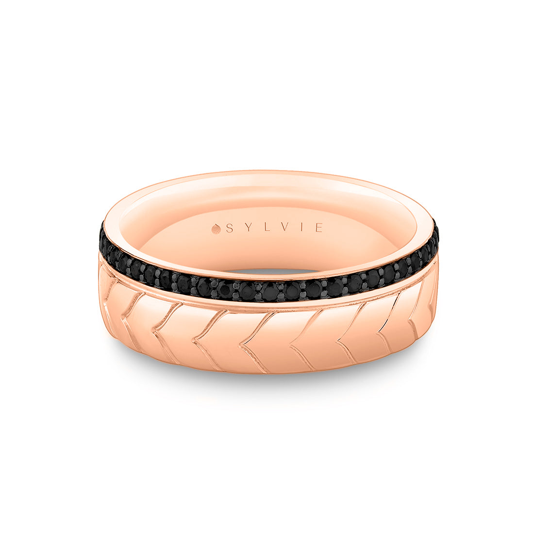 Shell Apex Engraved Black Diamond Mens Band - Isaac