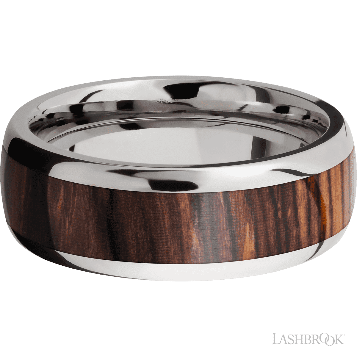 Titanium Men's 8MM Wedding Ring with Polish Finish and Cocobolo Inlay