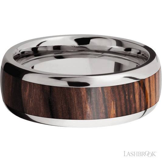 Titanium Men's 8MM Wedding Ring with Polish Finish and Cocobolo Inlay