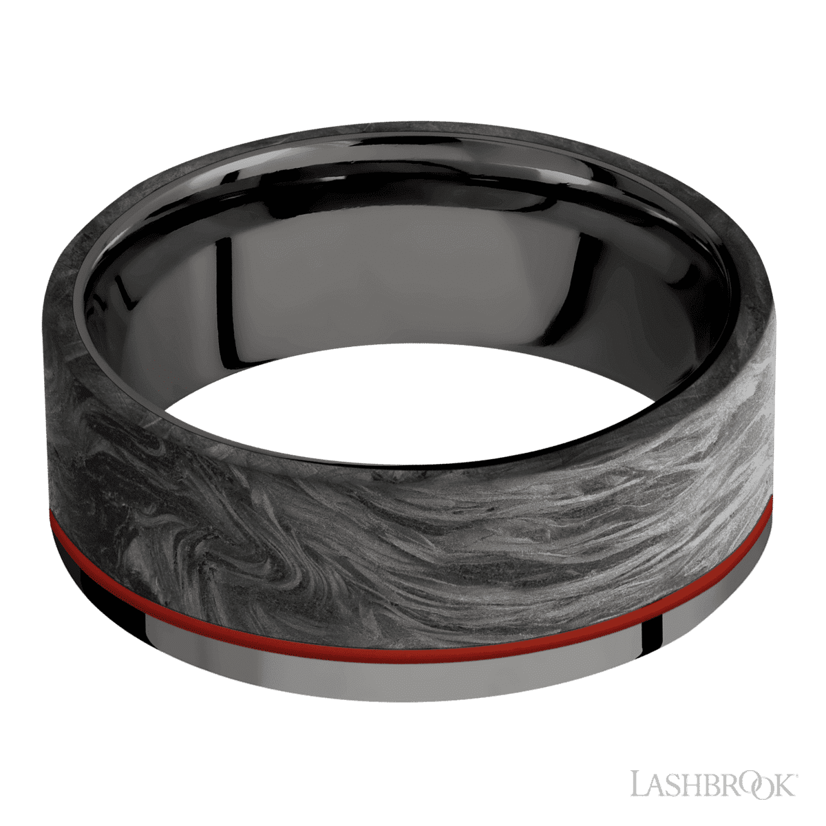 Men's 8MM Tantalum Noir Wedding Ring with Polish Finish and Forged Carbon Fiber Inlay