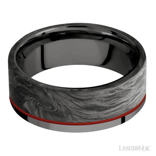 Men's 8MM Tantalum Noir Wedding Ring with Polish Finish and Forged Carbon Fiber Inlay