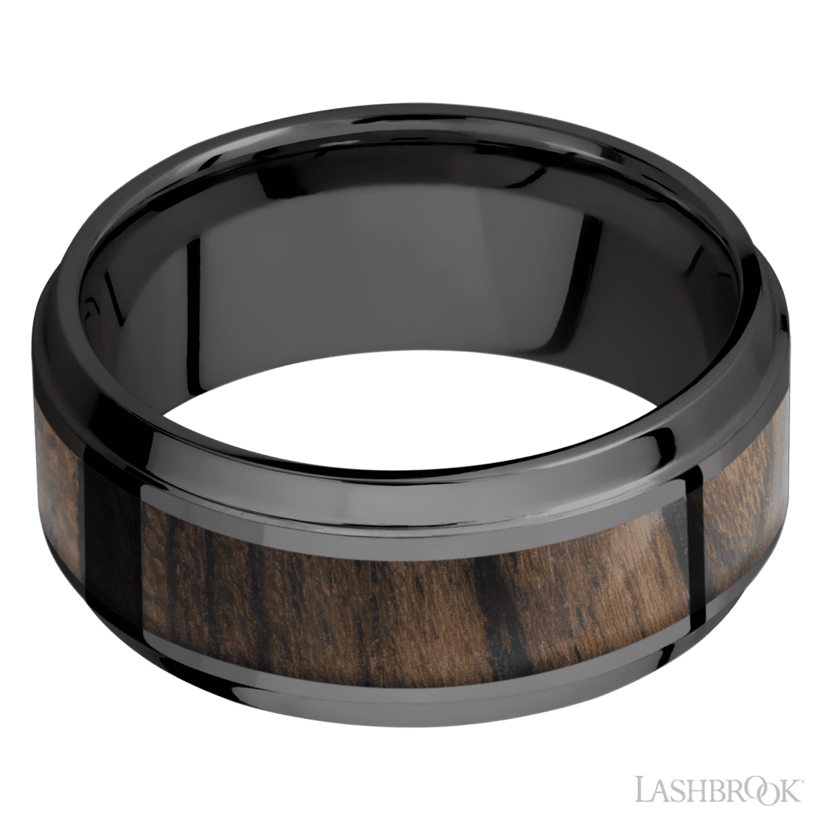 Zirconium Men's 8MM Wedding Ring with Polish Finish and Ziricote Inlay