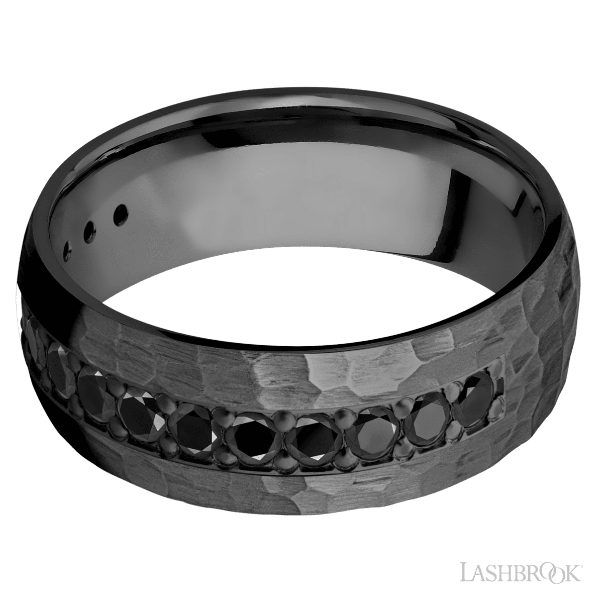 Zirconium 8MM Men's Ring With Black Diamonds And Hammered Finish (.05ctw) 
